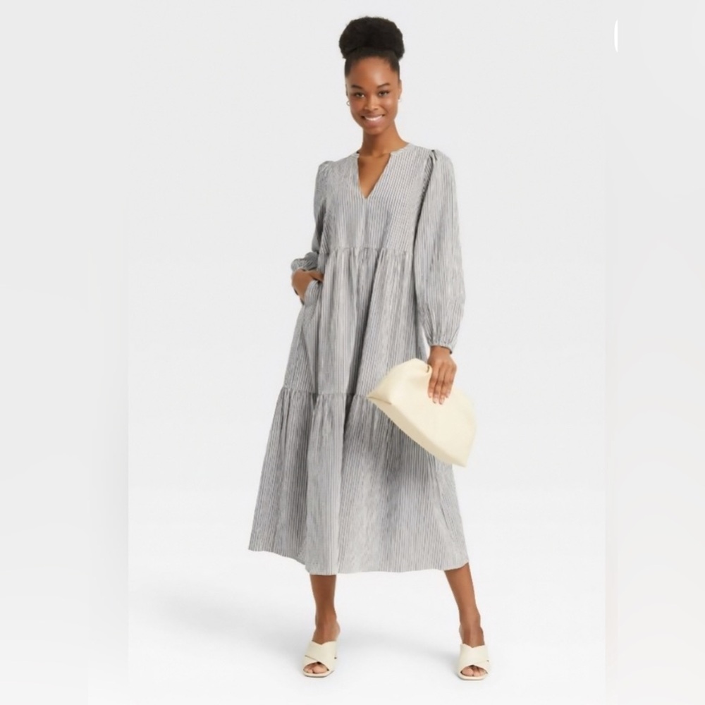 A New Day Striped Midi Dress - Black and White